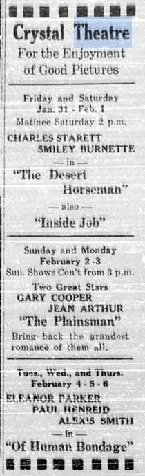Crystal Theater - Chesaning Argus Jan 1947 (newer photo)